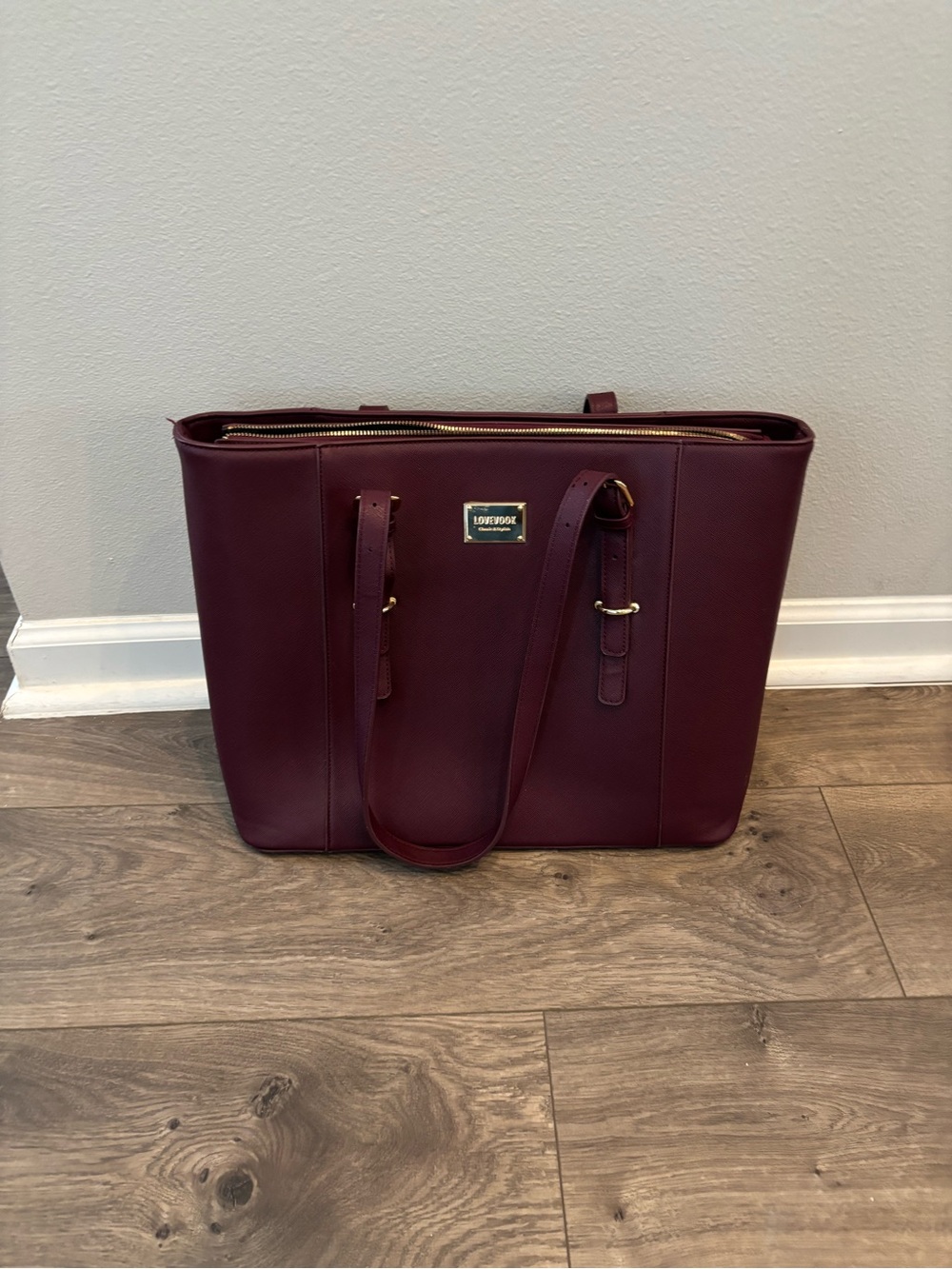 Love Notes Burgundy Tote with Gold Accent